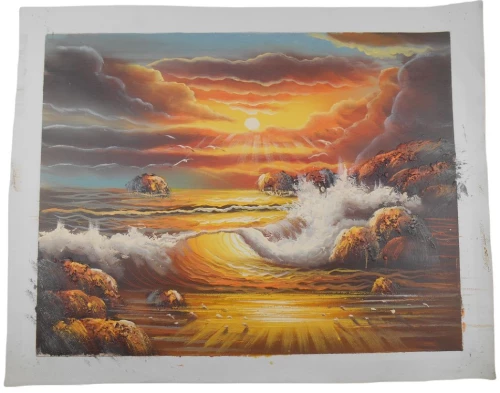 Πίνακας Ζωγραφικής Χειροποίητος Σε Καμβά Με Ανάγλυφη Πινελιά Θάλασσα  33X42cm Σ 16