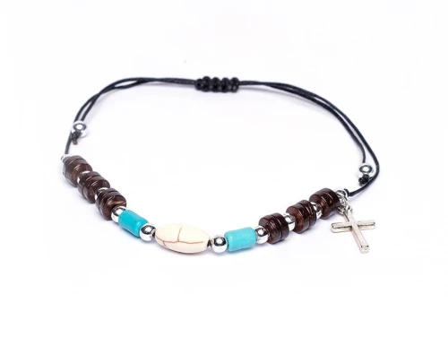 Βραχιόλι με Σταυρό και Χάντρες Μαύρο αυξομειώμενο Τ 923