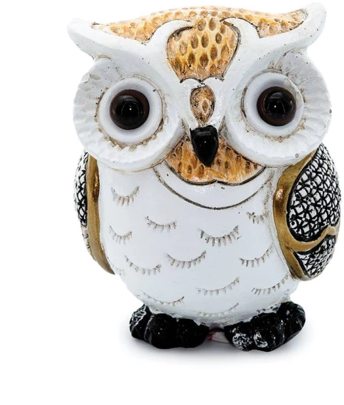 Διακοσμητική κουκουβάγια άσπρη/μπεζ Polyresin 7cm syllogi ΗΧ-670