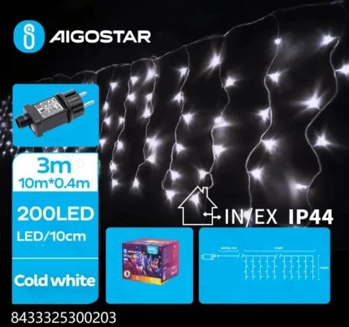 Χριστουγεννιάτικα Λαμπάκια Βροχή Ρεύματος με Διάφανο Καλώδιο 10x0,4m με Λευκό Ψυχρό Φωτισμό και 8 Προγράμματα Λειτουργίας 30020