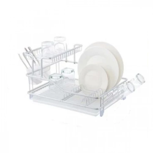 Μεταλλική Διπλή Πιατοθήκη Στραγγίσματος με Δίσκο 27x46x35cm - Λευκό