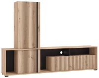 Κέντρο Ψυχαγωγίας-Σύνθεση Chania Artisan Oak-Artisan Oak Με Μαύρες Γραμμές-Μαύρο 196x33x140Εκ