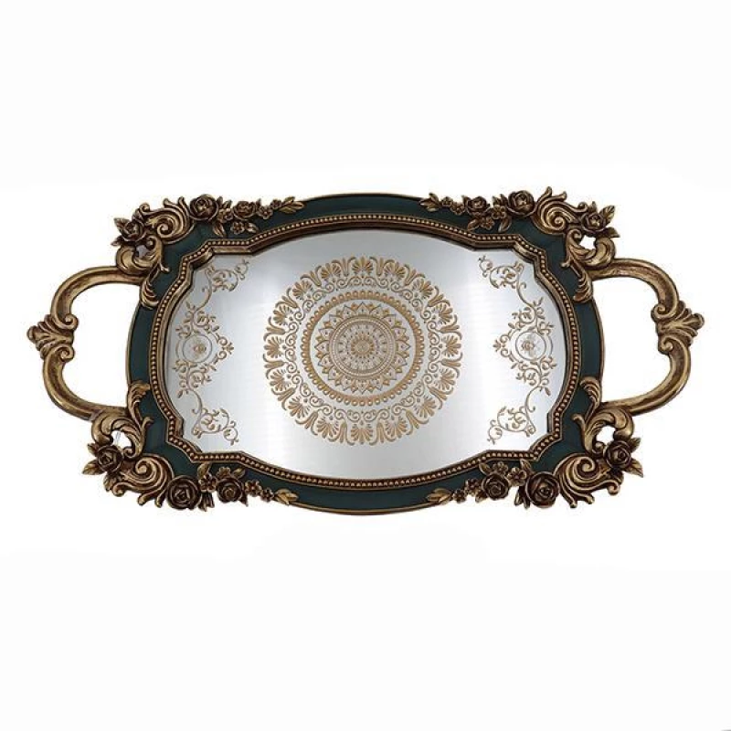 Δίσκος με Καθρέφτη Polyresin Χρυσός/Πράσινος 47x5.3x24εκ