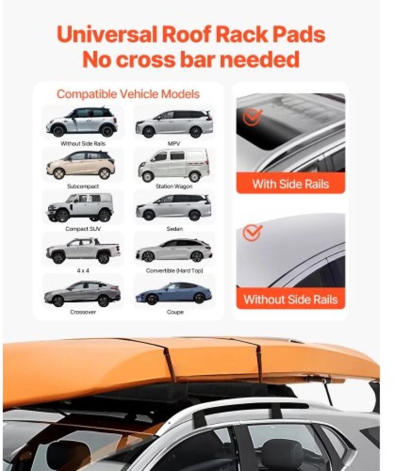 VEVOR Soft Roof Rack Pads 15.5in 176lbs Load Capacity for Kayak Canoe Surfboard
