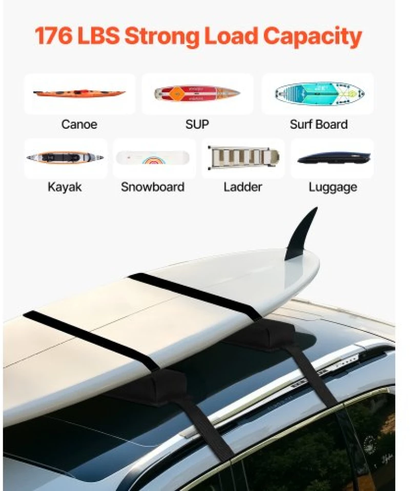 VEVOR Soft Roof Rack Pads 15.5in 176lbs Load Capacity for Kayak Canoe Surfboard