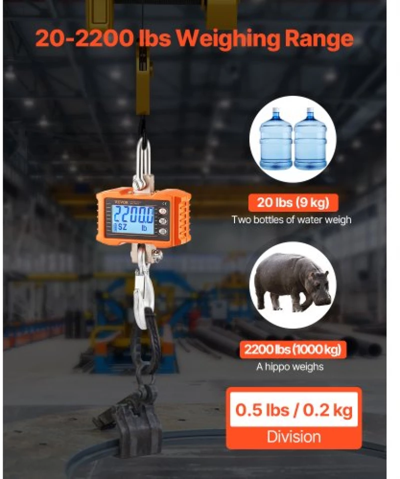 VEVOR Digital Crane Scale Industrial Hanging Scale 2200 lbs/1000 kg Heavy Duty