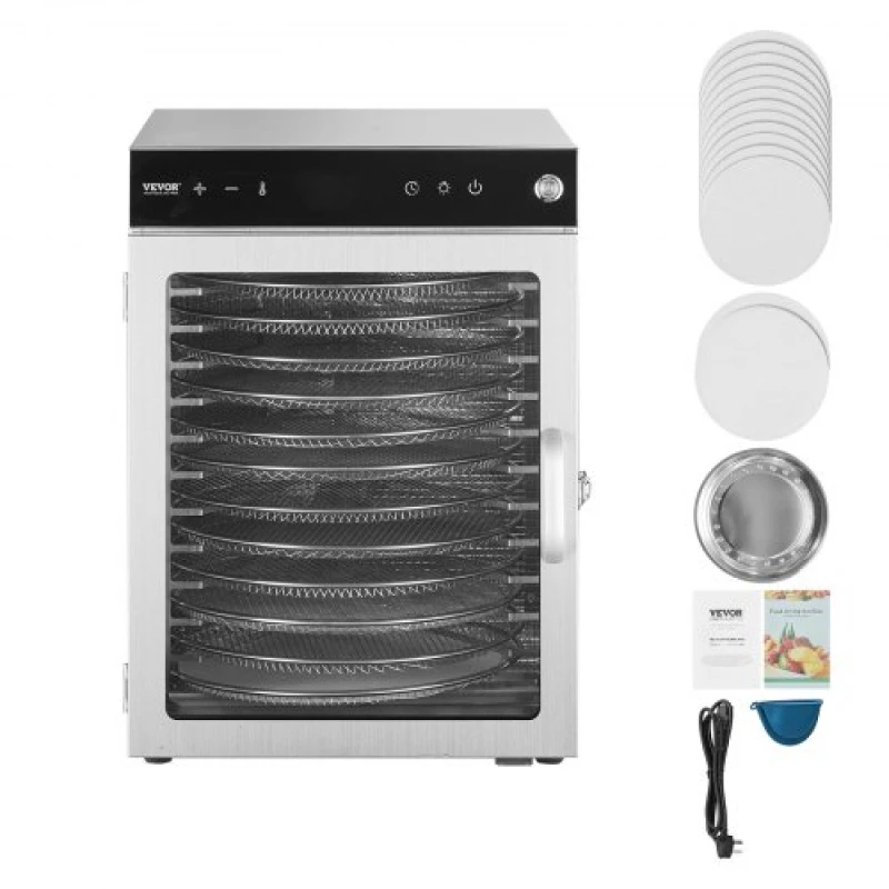VEVOR 12 Trays Rotary Food Dehydrator Machine Stainless Steel 800W Fruit Drying