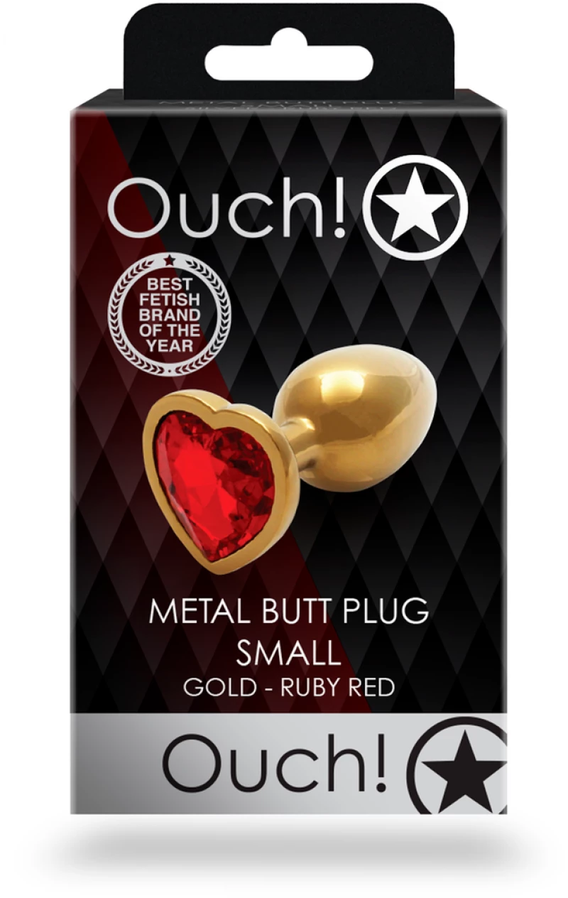 Heart Gem Butt Plug - Small - Gold/Ruby Red