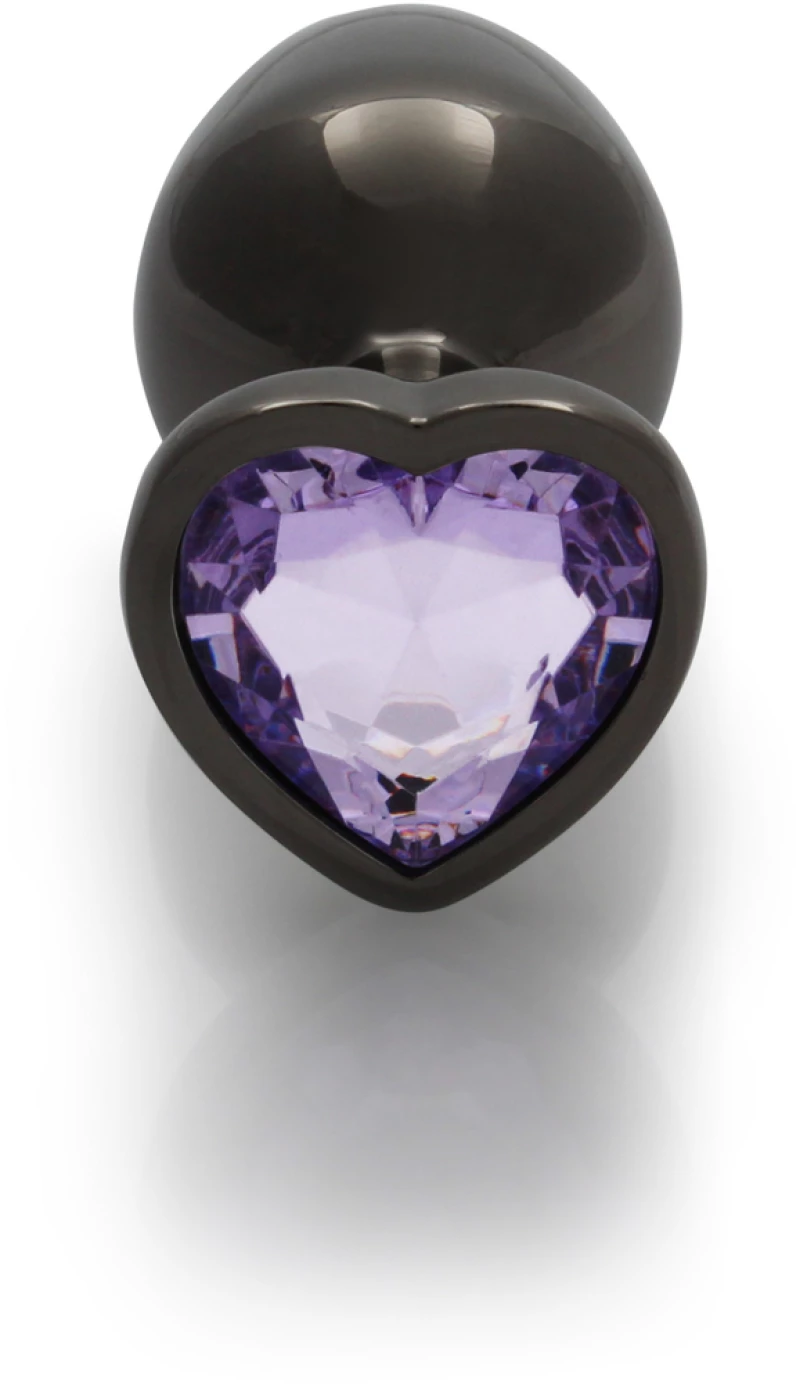 Heart Gem Butt Plug - Medium - Gunmetal/Amethyst Purple