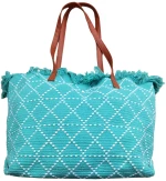 Τσάντα Παραλίας Cotton με Ρόμβους 50x35x14cm SummerTiempo 623139 - ΡΟΖ