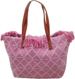 Τσάντα Παραλίας Cotton με Ρόμβους 50x35x14cm SummerTiempo 623139 - ΡΟΖ