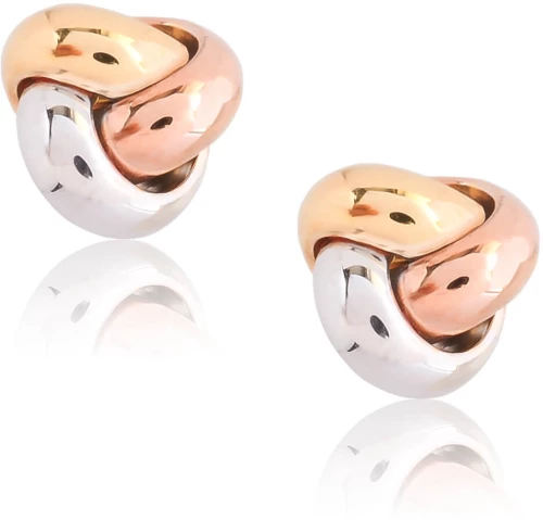 Τρίχρωμοι κόμποι σκουλαρίκια χρυσά 9Κ