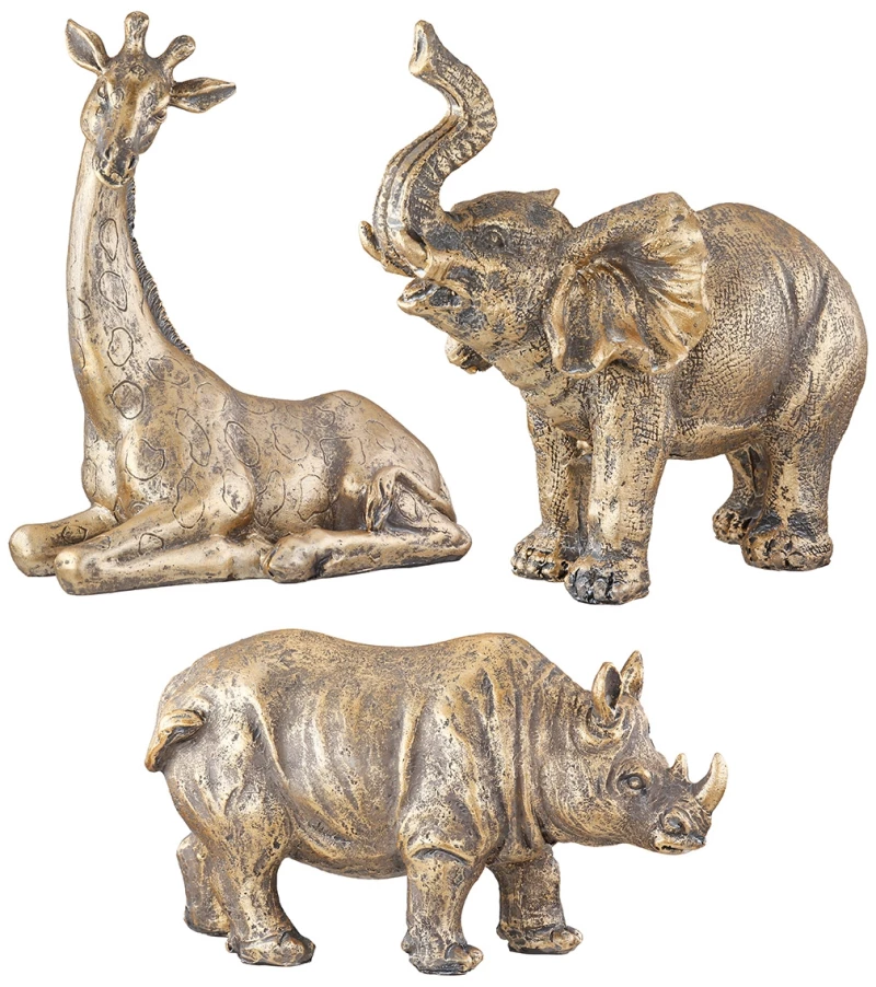 Φιγούρα Elephant Giraffe Rhinoceros "Africa Trio" Πολυρεζίνη Μπρούντζινο PU Pcs. Assorted