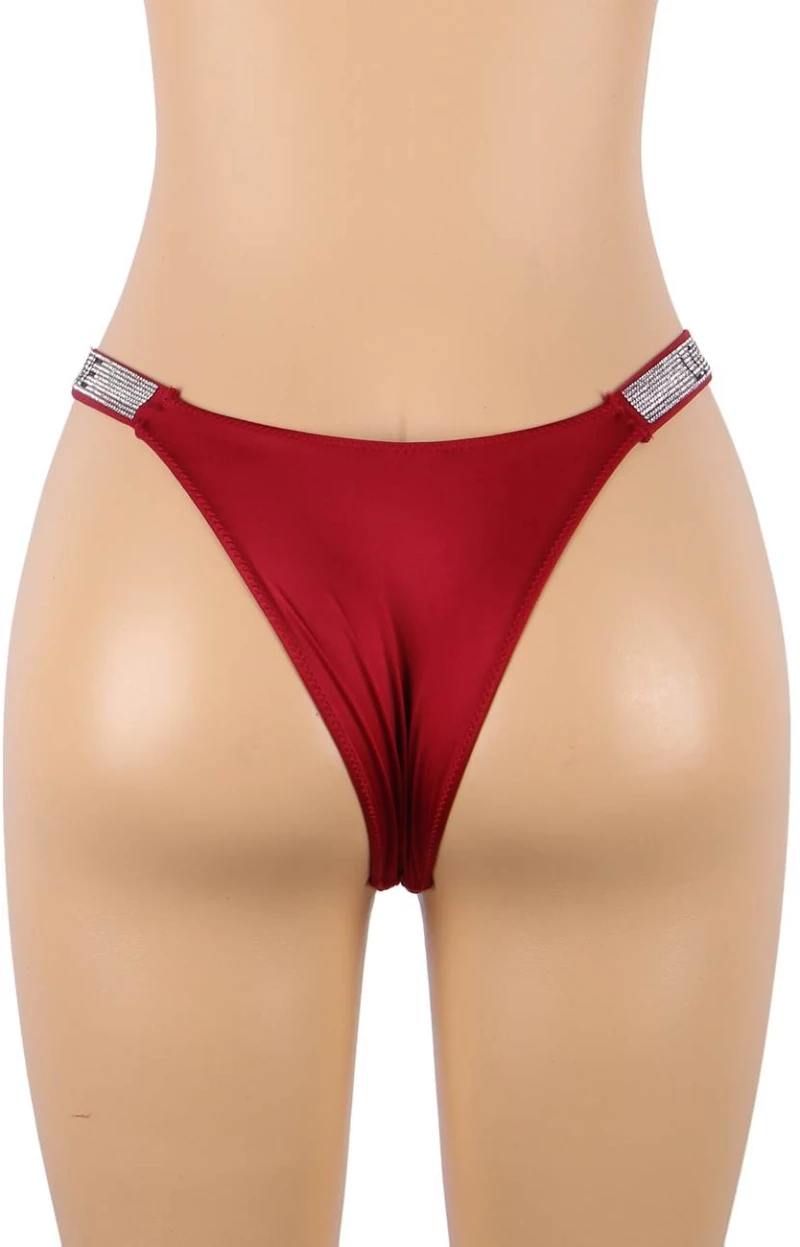 Red Rhinestones G-string Diamonds Thong Low Waist