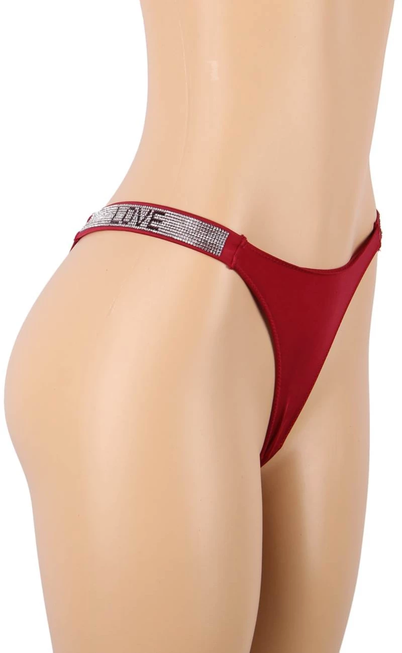 Red Rhinestones G-string Diamonds Thong Low Waist