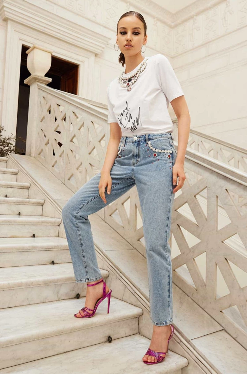 Παντελόνι Γυναικείο Τζιν με Κρύσταλλα Trash and Luxury Μπλε