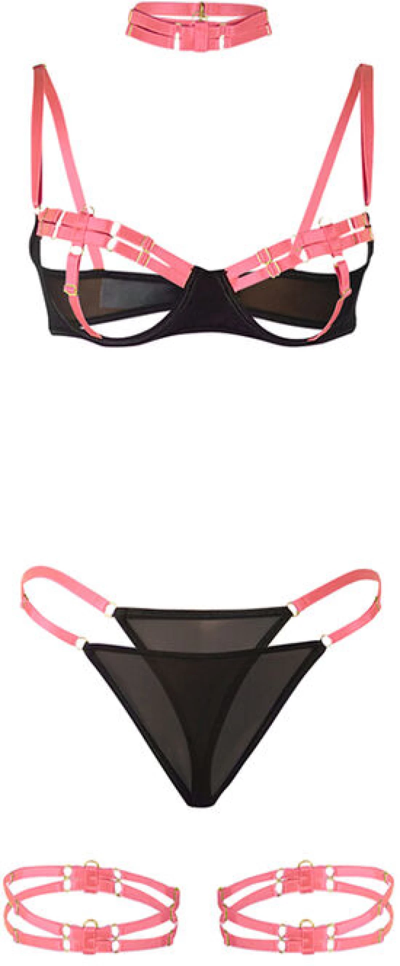 SUBBLIME - 955298 BRA SET WITH NECKLACE AND LEG DETAILS FLUORESCENT PINK