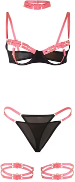SUBBLIME - 955298 BRA SET WITH NECKLACE AND LEG DETAILS FLUORESCENT PINK