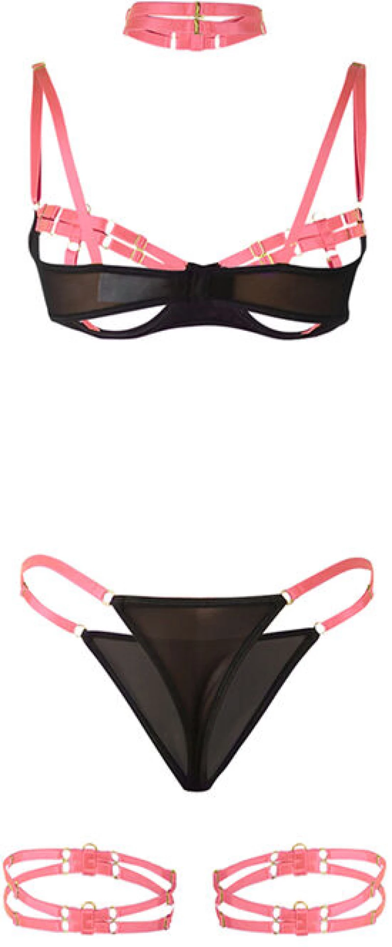 SUBBLIME - 955298 BRA SET WITH NECKLACE AND LEG DETAILS FLUORESCENT PINK