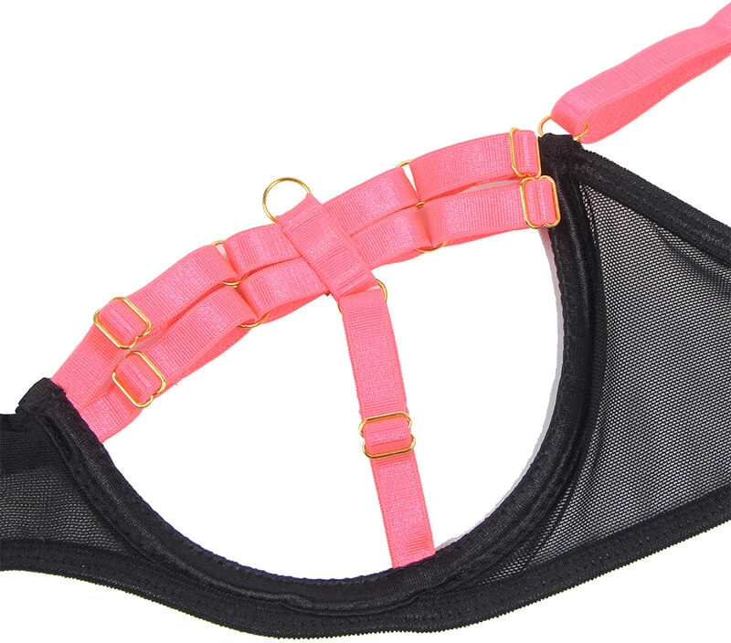 SUBBLIME - 955298 BRA SET WITH NECKLACE AND LEG DETAILS FLUORESCENT PINK