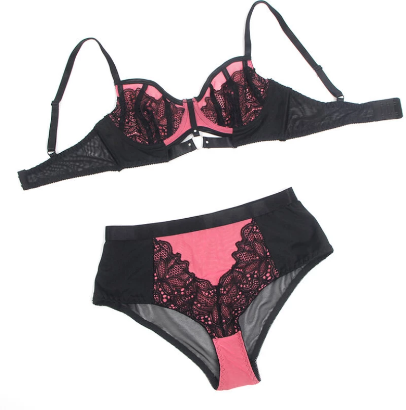 SUBBLIME - 955588 PINK PATENT LEATHER MESH ZIPPER BRA SET