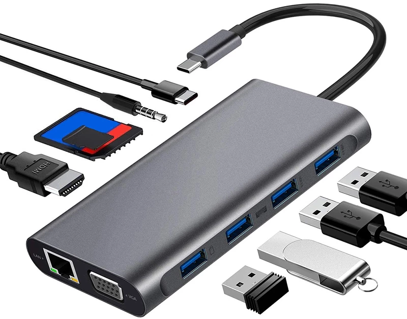 Μετατροπέας 11in1 RJ45 USBx4 VGA HDMIPD SD TF Audio
