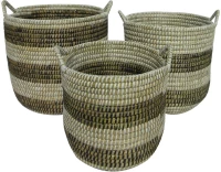 KAIA ΚΑΛΑΘΙ SET 3ΤΜΧ 42x42x40 KANSGRASS ΦΥΣΙΚΟ ΛΕΥΚΟ PVC ΜΑΥΡΟINTHEBOX