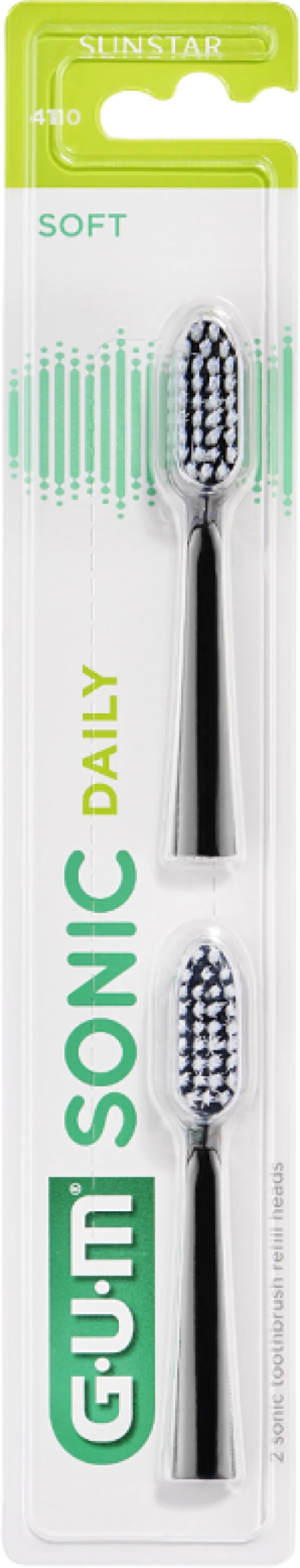 GUM Sonic Daily Electric Toothbrush Refill Heads, Black Soft, 4110, Ανταλλακτικές Κεφαλές - 2τεμ