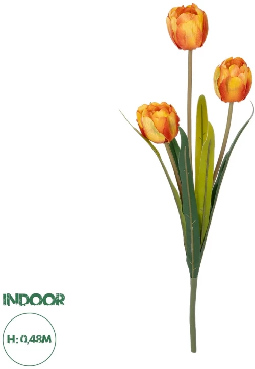GloboStar® Artificial Garden ORANGE TULIP BRANCH 21308 Τεχνητό Διακοσμητικό Κλαδί Πορτοκαλί Τουλίπα Y48cm