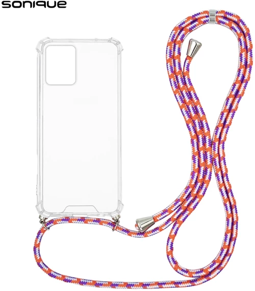 Θήκη Σιλικόνης με Κορδόνι Sonique Armor Clear Motorola Moto G13 4G / Moto G23 4G Rainbow Κοραλλί