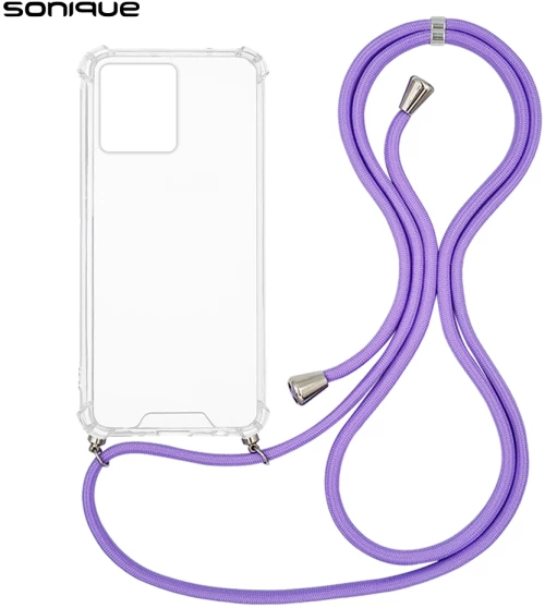 Θήκη Σιλικόνης με Κορδόνι Sonique Armor Clear Motorola Moto G84 5G Λιλά