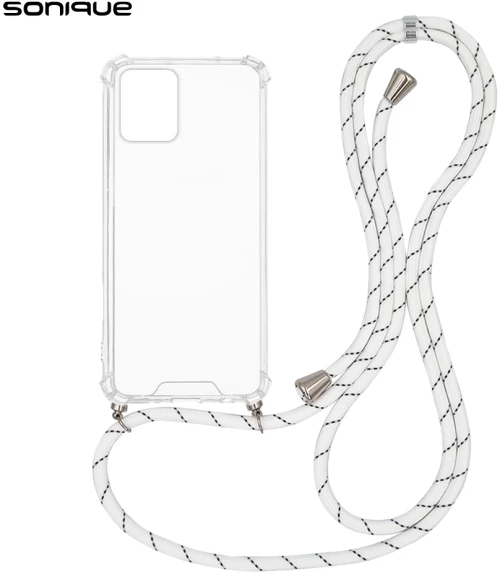 Θήκη Σιλικόνης με Κορδόνι Sonique Armor Clear Motorola Moto G73 5G Rainbow Λευκό