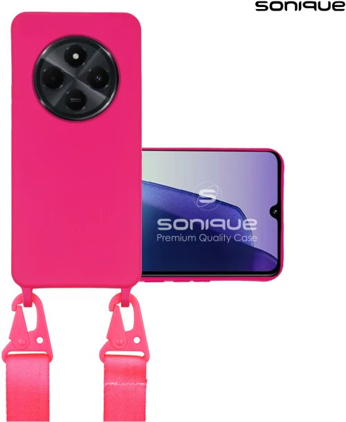 Θήκη Σιλικόνης με Strap CarryHang Sonique Xiaomi Redmi 14C 4G / Poco C75 4G / Redmi A4 5G Φουξ