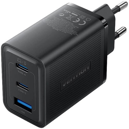 Wall charger, Vention, FERB0-EU,  2xUSB-C, USB- A, 65W/65W/30W, GaN (black)
