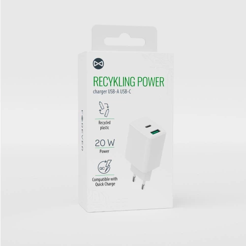 Forever recycled wall charger USB + USB-C 20W  LSR20-AC-00 white
