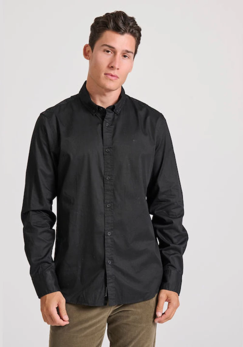 Funky Buddha ανδρικό βαμβακερό πουκάμισο μαύρο FBM010-015-05-black
