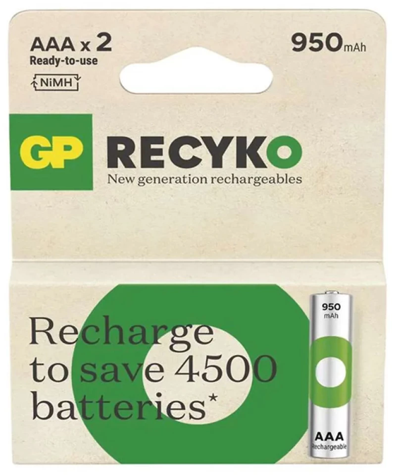 GP ΕΠΑΝΑΦΟΡΤΙΖΟΜΕΝΕΣ ΜΠΑΤΑΡΙΕΣ AAA/R03 950mAh Ni-Mh RECYKO READY TO USE 1.2V 2/BLISTER