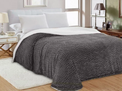 Κουβερτοπάπλωμα Υπέρδιπλο Βελουτέ Croco Με Sherpa Γαρύφαλλο 220x240 - Ανθρακί