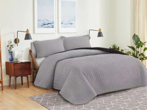 Κουβερλί Σετ Μονόχρωμο Leaves Διπλής Όψεως Microfiber Γαρύφαλλο - Γκρι, 220x240