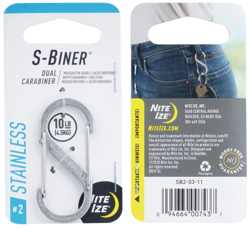 NITE IZE S-BINER Stainless Steel Dual Carabiner size 2 SB2-03-11 NITE IZE
