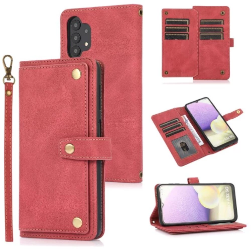 Για Samsung Galaxy A32 5G PU + TPU Οριζόντια Flip δερμάτινη θήκη με θήκη & υποδοχή κάρτας & πορτοφόλι & κορδόνι (κόκκινο κρασί)