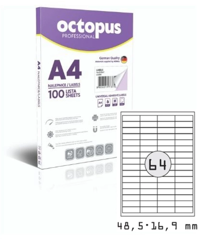 ΕΤΙΚΕΤΕΣ OCTOPUS 100 φύλλα - 48,5 x 16,9mm (6400 ετικ) 0192
