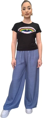 T-shirt με Κεντημένο Μάτι + Πολύχρωμα Στρας ΜΑΥΡΟ