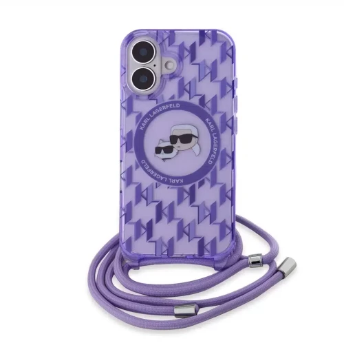 Karl Lagerfeld iPhone 16 Back cover case - Magsafe IML KC heads - cord - Purple (KLHMP16SHCKCKLCU)