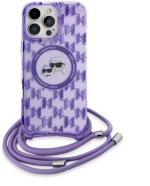 Karl Lagerfeld iPhone 16 Pro Max Back cover case - Magsafe IML KC heads - cord - Purple (KLHMP16XHCKCKLCU)