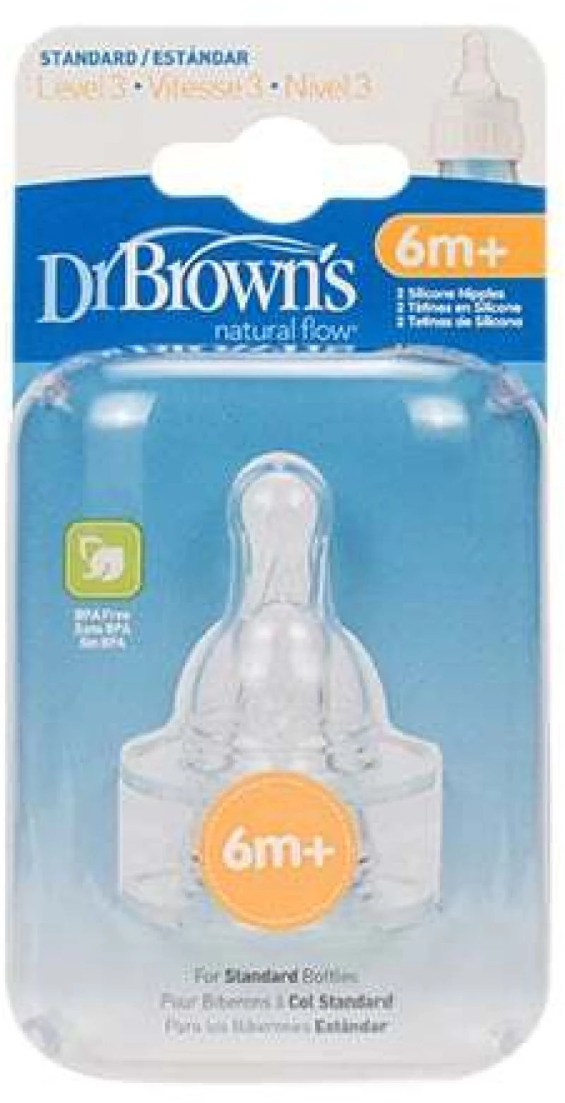 DR. BROWN'S Natural Flow Θηλή Σιλικόνης Για Μπιμπερό Options+ Με Στενό Λαιμό Επίπεδο 3 6+ Μηνών 2 Τεμάχια 332