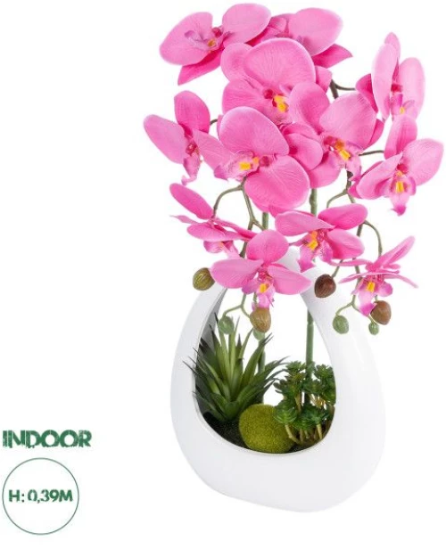 Artificial Garden HOT PINK ORCHID 21127 Διακοσμητικό Φυτό Έντονο Ροζ Ορχιδέα Υ39cm Globostar 21127 Φούξια