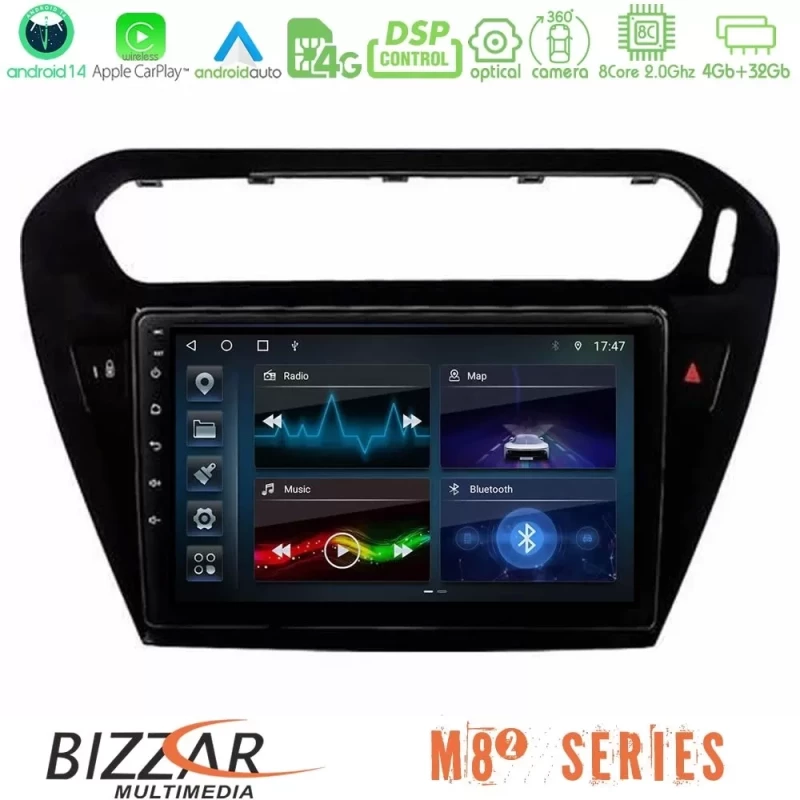 Bizzar M8² Series 8Core Android14 4+32GB Citroen C-Elysee / Peugeot 301 Navigation Multimedia Tablet 9" Με Carplay & Android Aut U-M82-CT0070BL