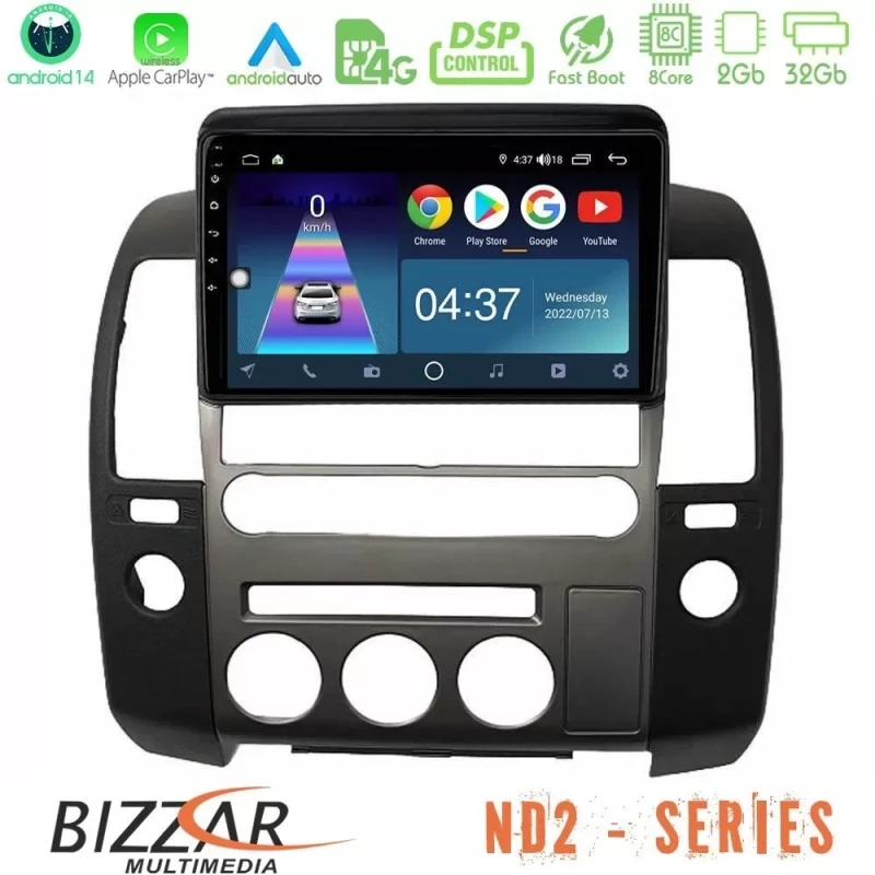 Bizzar ND2 Series 8Core Android14 2+32GB Nissan Navara D40 2006-2012 (με εργ.οθόνη) Navigation Multimedia Tablet 9" Με Carplay & U-ND2-NS1340