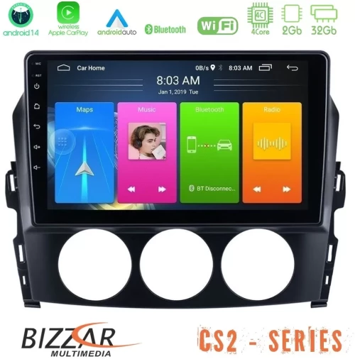 Bizzar CS2 Series 4Core Android14 2+32GB Mazda MX-5 2006-2008 Navigation Multimedia Tablet 9" Με Carplay & Android Auto U-CS2-MZ1171